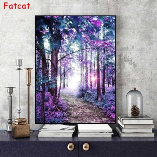 Diamond Painting Natural scenery, purple flowers, trees Cross Stitch Diamond Picture Embroidery crystal Beaded Handicraft PP1998
