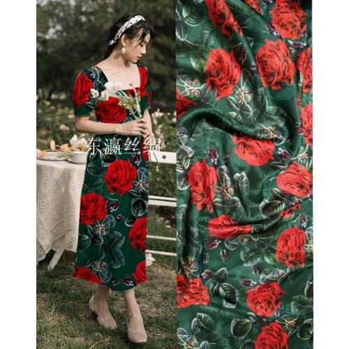 Tela Brand Charmeuse wide 19 Momme satin 100% silk fabric for dress Women cloth Diy Sewing Printed rose tissus Free Shipping