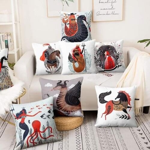 Nordic Fairy Tale Illustration Print Pillowcase Home Pillow Decoration Christmas Decorations Home Decor Sofa Throw Pillows 45*45