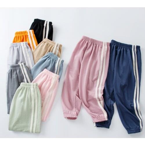 Childrens Mosquito Long Pants New Summer Boys Sports Stripe Bloomers Girls Candy Color Clothes Baby Homewear Cropped Trousers
