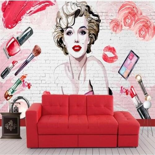 European and American Monroe Cosmetics Brick Wall Paper 3D Nail Salon Makeup Shop Industrial Decor Background Mural Wallpaper 3D