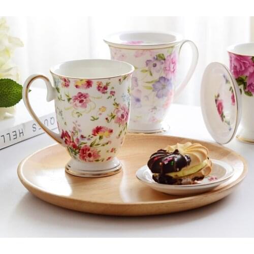European Pastoral Bone China Coffee Milk Mug Ceramic Creative Floral Painting Water Cup Afternoon Teacup Kitchen Drinkware Gifts