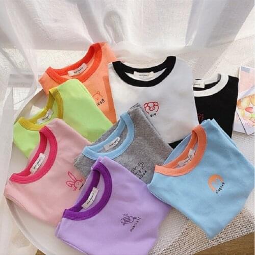 Candy Color Baby Girl T-shirt Tops Cute Cotton Short Sleeve Tops Girls Children Cartoon Animal Boys Girls tees Kids Clothes