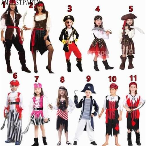 Hot 2017 Kids Adult Pirate Costumes halloween Party Cosplay Costumes Children Pirate captain Clothing Lovers clothes AMBESTPARTY