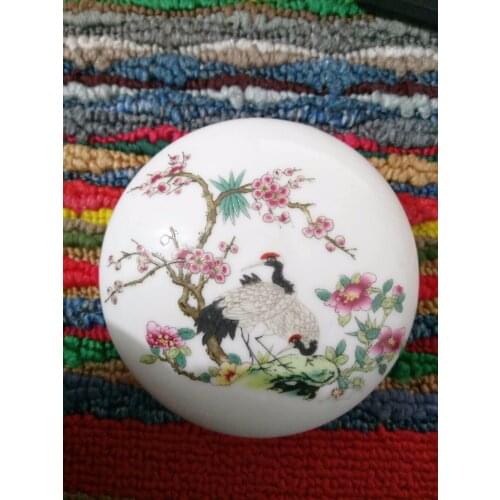 Familia Rosa porcelana artesanías adornos antiguos caja de tinta. Figura erótica pintada a mano