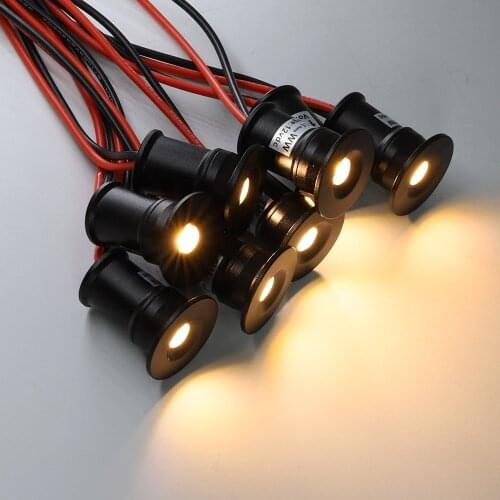10pcs Indoor LED Spotlight 1W DC12V Recessed Ceiling Spot Light Downlight Dimmable Small Cabinet Showcase Light IP65 Canopy Spot