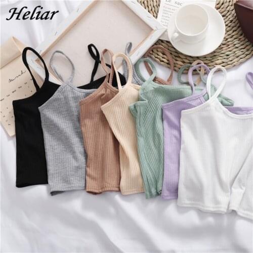 HELIAR Women Purple Crop Tops Female Knitted Camisoles Cotton Solid Cute Tube Tops Camis Straps Plain Basic Tops For Women