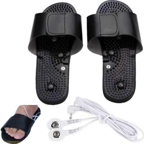 Electrode Massage Slippers Suit for Tens Acupuncture Therapy Massager Machine Physiotherapy Body Foot Relaxing Black Rubber
