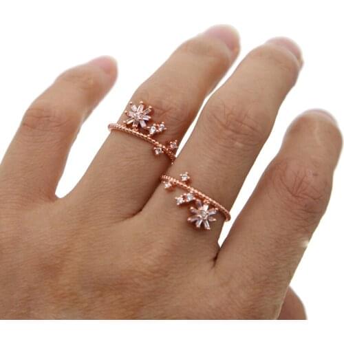 Min 1pc Cute Tiny Heart CZ flower Ring with Twist rose gold color delicate top quality cute women girls ring drop shipping