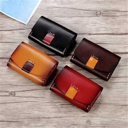 Fashion leather Wallet Handmade Vegetable Tanned Leather Coin Purse Large Capacity Card Package Purse Bag Wallet Hasp Purse