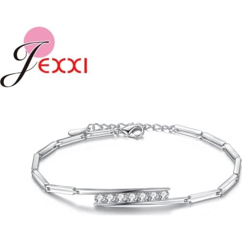 New Fashion 925 Sterling Silver Wristband Jewelry For Women Female Chain Bracelets Rhinestones Accessories