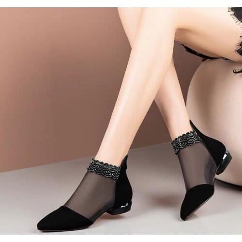2021 new Spring and Summer Fashion Rhinestone Womens Mesh Shoes Hollow Flat Sandals for Women Mesh Boots Low Heel Womens Sandal