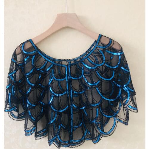 New Fashion Womens Vintage 1920s Shawl Beaded Sequin Bolero Flapper Evening Cape One Button Sequin 1330