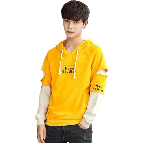 Bormandic Hooded Solid Yellow and Black Color Long Sleeve Round Neck Sweatshirts Coat Casual KXP18 Y46 40