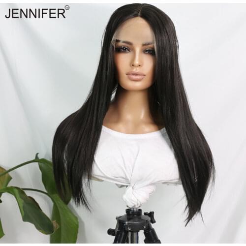Synthetic Lace Wigs For Women 22inch Long Straight Black Color Hair Heat Resistant Fiber Middle Part Lace Wig Daily/Cosplay