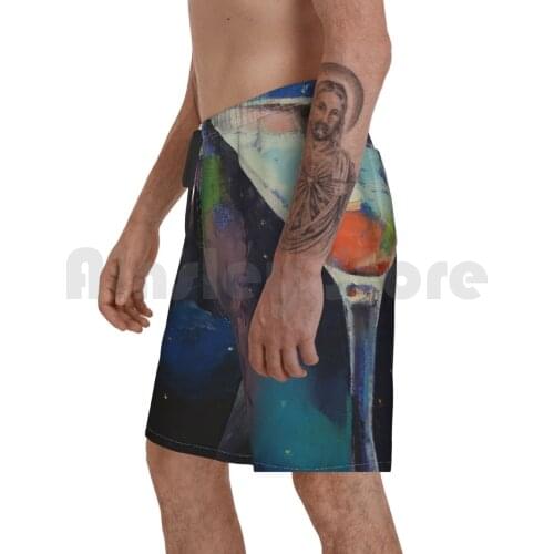 Bombay Sapphire Beach Shorts Men Beach Pants Swimwear Oil Paintings Cherry Cocktail Glitter Michael Creese Oil