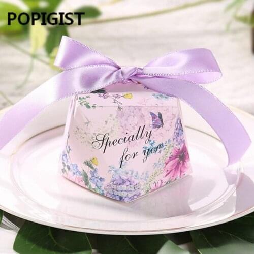 Diamond-shaped wedding creative purple flower romantic wedding candy box party gift box Bomboniera gift box return gift Box50pcs