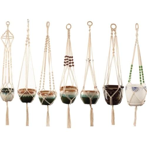 Macrame Plant Hanger Knitted Cord Flowerpot Holder Rack 100cm with Ring for Decor Countyard Tree