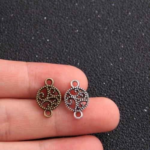 16PCS 11*17mm Hollow Round Flower Connectors Two Color Plated Pendants Jewelry Making DIY Handmade Craft