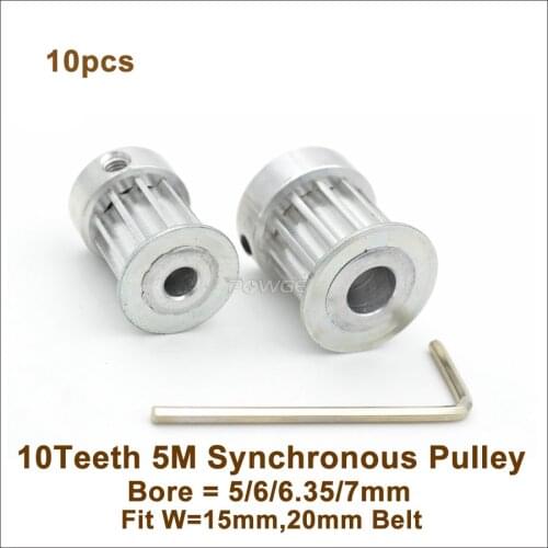 POWGE 10 Teeth 5M Synchronous Pulley Bore 5/6/6.35/7/8mm Fit Width 15/20mm 5M Belt 10T 10Teeth HTD 5M Timing Pulley 10pcs