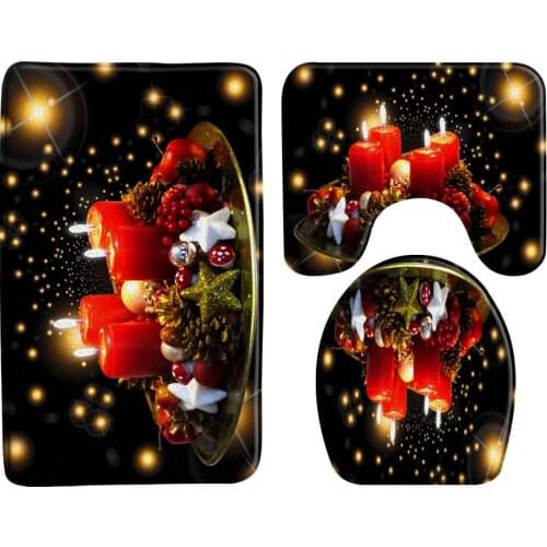 Christmas Holiday Decoration Bath Mat 3-Piece Set Toilet Covers Anti-Slip Bathroom Rug Door Carpet Floor Mats Bathroom Products