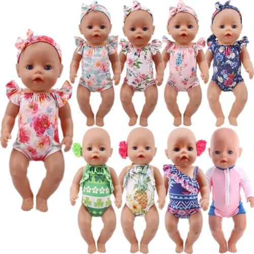 Handmade Swimsuit + Headband For 43 cm Born Baby Doll Clothes Accessories American 18 Inch Girl Our Generation bebe reborn
