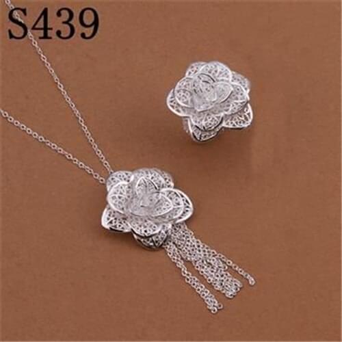 S439 Wholesale Silver Color Jewelry Sets Factory Price Fashion Jewelry Set Necklace Ring /aolajfsa