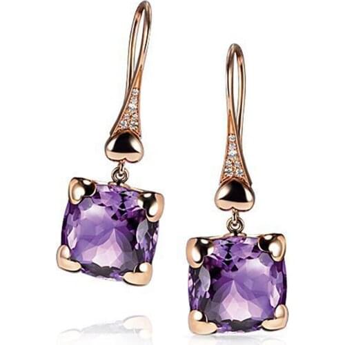 KOFSAC New 925 Sterling Silver Earring For Women Fashion Purple Crystal Rose Gold Heart Earrings Lady Anniversary Accessories