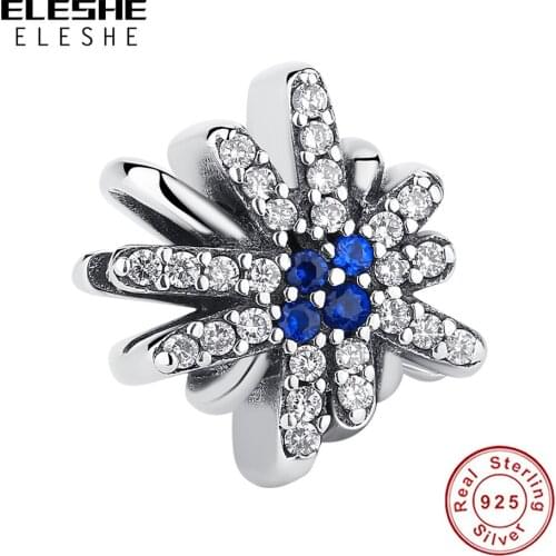 ELESHE 100% 925 Sterling Silver Sparkling Snowflake Charm Bead Fit Original Bracelet Bangle Authentic DIY Jewelry Christmas Gift