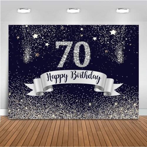 Navy blue 70th birthday background for party decoration Sliver glitter backdrop for photography studio customize backdrops vinyl