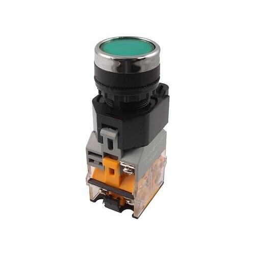 Ui 400V Ith 10A AC 220V Green Lamp Light Illuminated Lock Pushbutton Switch 22mm