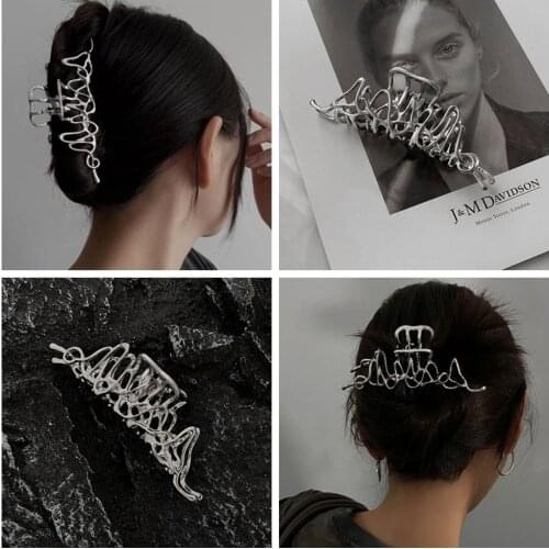Gift Harajuku Headdress Hair Large Claw Large Pin Hair Clip Head Grabbing Metal Hairpin Irregular Metal Liquid Shaped