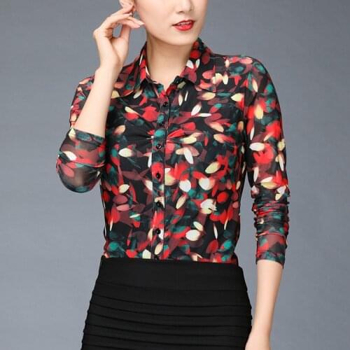 2019 Spring Fall Fashion Office Women Floral Clothes , Casual Tops And Blouses For Women , Womans 4xl Mesh Flower Top Blouse