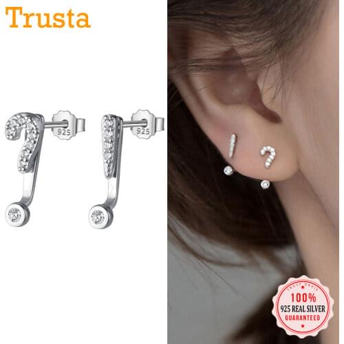 TrustDavis Real 925 Sterling Silver Fashion Sweet Asymmetric Mark CZ Stud Earrings For Women Wedding Party Fine Jewelry DB025
