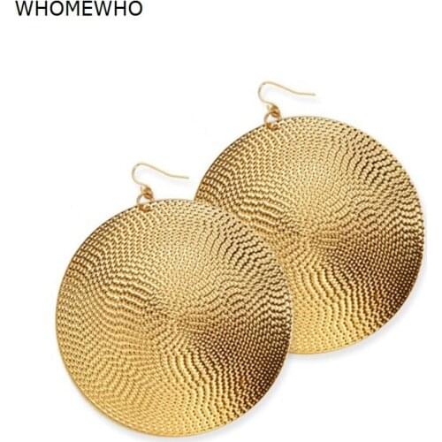 2019 New Arrival Trend Gold Metal Texture Geometric Big Round Disc Drop Earrings Fashion Chic Hiphop Party Club Ear Jewelry Gift