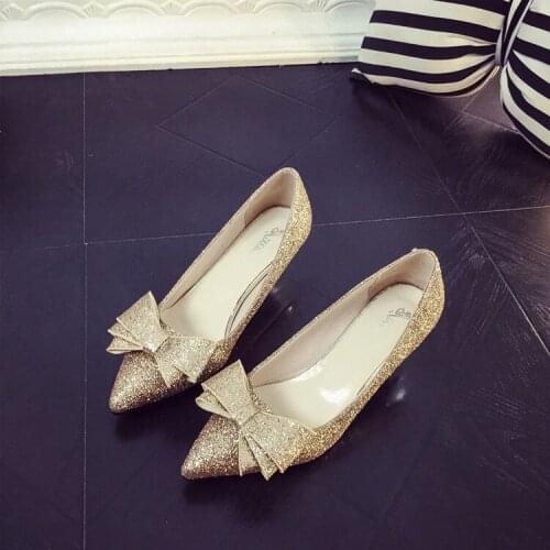 2016 Women Gold Sequined High Heels Pointed Sexy Shoes Silver Bow Temperament Female Bowknot Shoes High Heel Pumps
