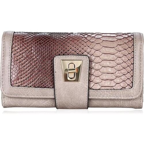 Women Clutch Wallets PU Leather Snake Pattern Print Patchwork Long Coin Purse Female Cell Phone Holder Bag Dollar Price LKN006