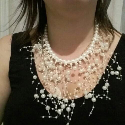 MANILAI Fashion imitation Pearls Tassel Necklace Women Bib Cluster Jewelry Choker Collar Wedding Statement Necklaces & Pendants