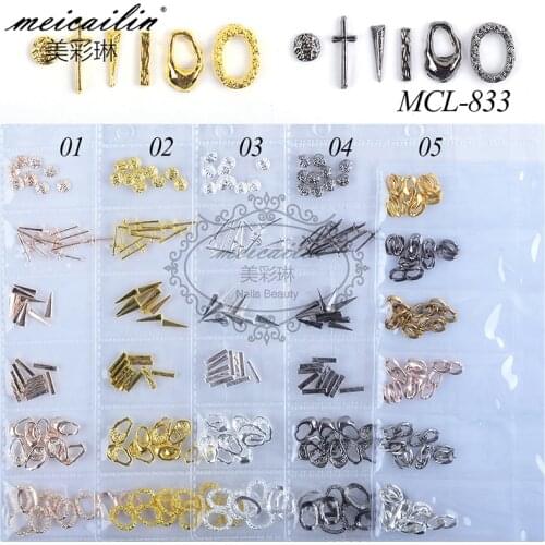 1 Pack Mixed 3D DIY Hollow Metal Frame Nail Art Decorations Gold Silver Triangle Rivet Polish Nail Studs Manicure Tips Accessory