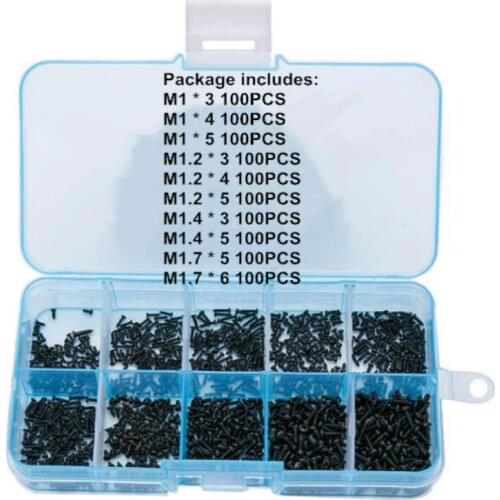1000pcs/set M1 M1.2 M1.4 M1.7 Mix Head Micro Screws Round Head Self-tapping Electronic Small Wood Screws Kit