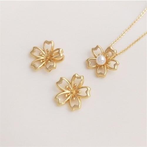 14K Gold Filled Cherry blossom necklace pendant half hole crystal pearl pendant DIY handmade pendant accessories material