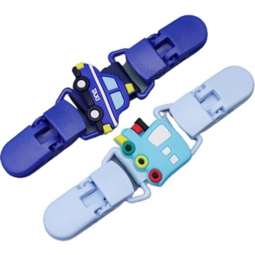 2Pcs Boys Girls Bib Clips Cartoon Design Adjustable Portable Baby Bib Pacifier Holder