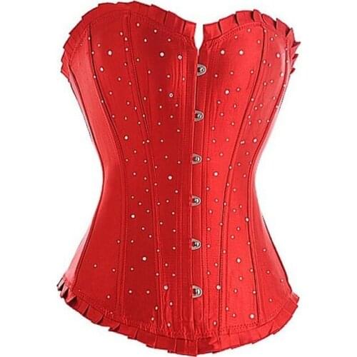2018 Luxury Satin Corset and Bustiers Black Blue Red Purple Polka Dot Overbust Gorset Slimming Waist Cincher Plus Size 6XL
