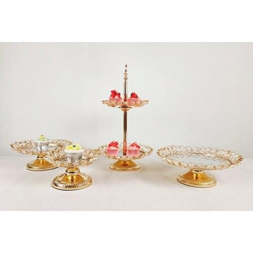 4pcs Gold Antique Metal Round Cake Stand Set Wedding Birthday Party Dessert Cupcake Pedestal Display Plate Home Decor