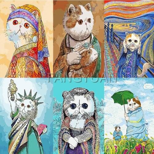 Handmade 5D Diamond Painting Cat Cartoon Full Round Diamond Embroidery Mosaic Cross Stitch Creative Animal Poster Home Decor