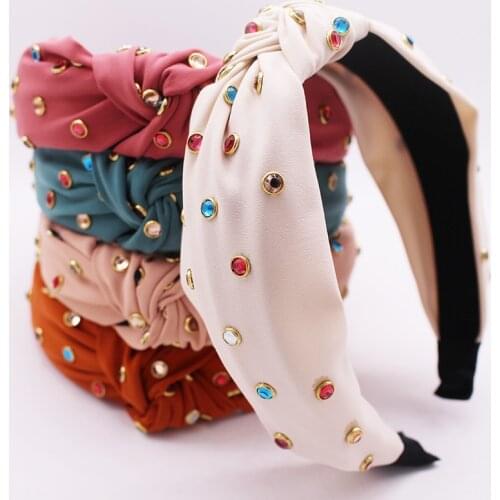 Bohemian Satin Knotted Hairband Colored Rhinestone Knot Headband Hair Accessories Hair Jewelry