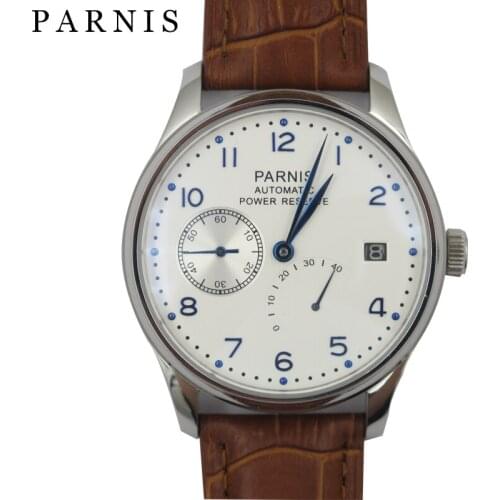 Parnis 43mm Mechanical Automatic Men Watches Calendar Waterproof Self Wind Mens Watch Silver Case Man Clock Top Luxury Brand