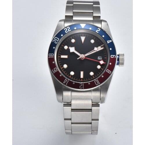 Wristwatch Automatic GMT watch 41mm mineral glass steel case aluminum Rotating bezel black dial F4