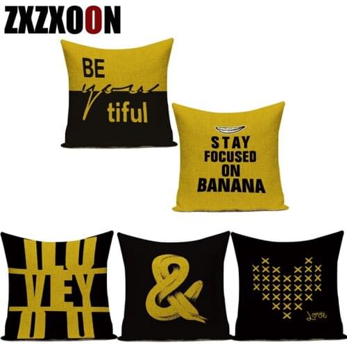 Polyester Yellow Simple Geometric Animals Letter Decorative Pillows Cushion Cover for Sofa Home Living Room Almofadas