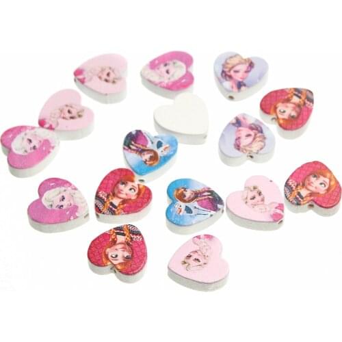 DIY 30PCS 20MM Mixed Color Wooden Beads Heart Shape Series Snow Gril Pattern Wood Beads For Jewelry Making